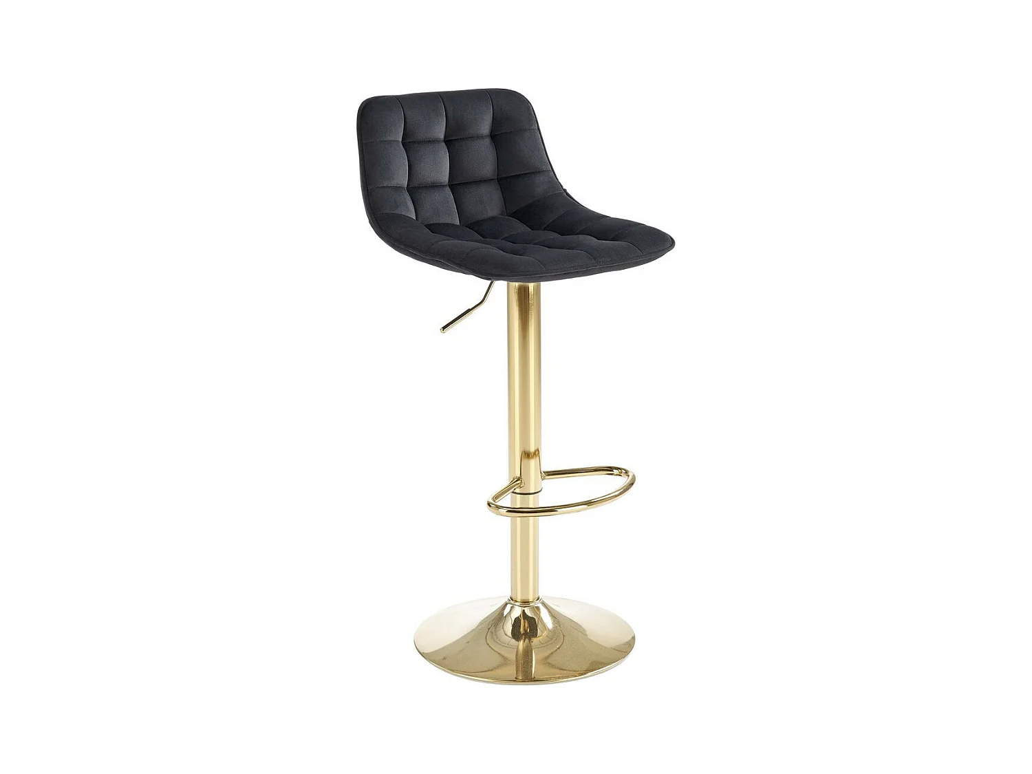 Chaise de bar en velours noir avec pied en métal doré Explain