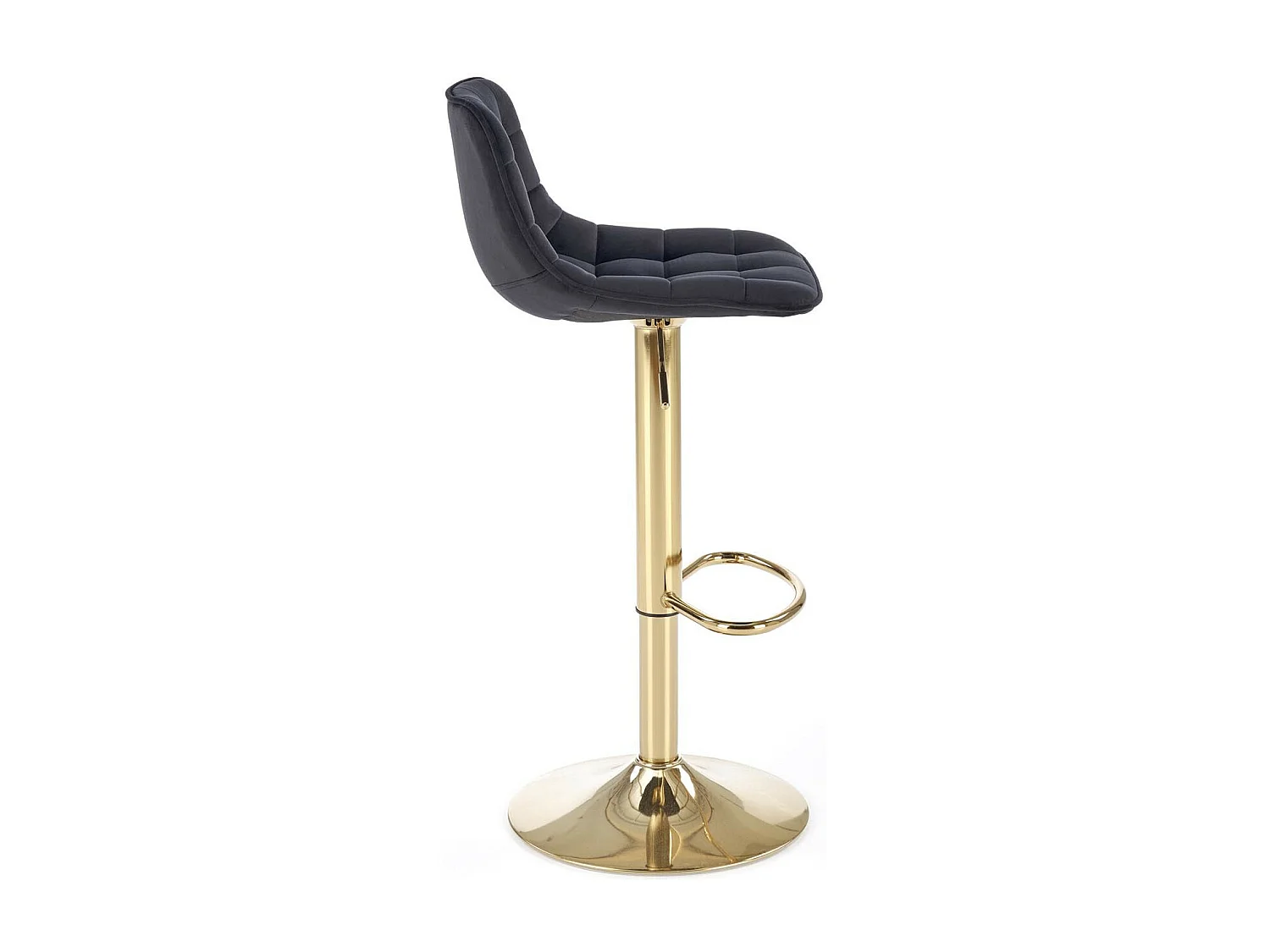 Sedia da bar in velluto nero con base in metallo dorato Spiega