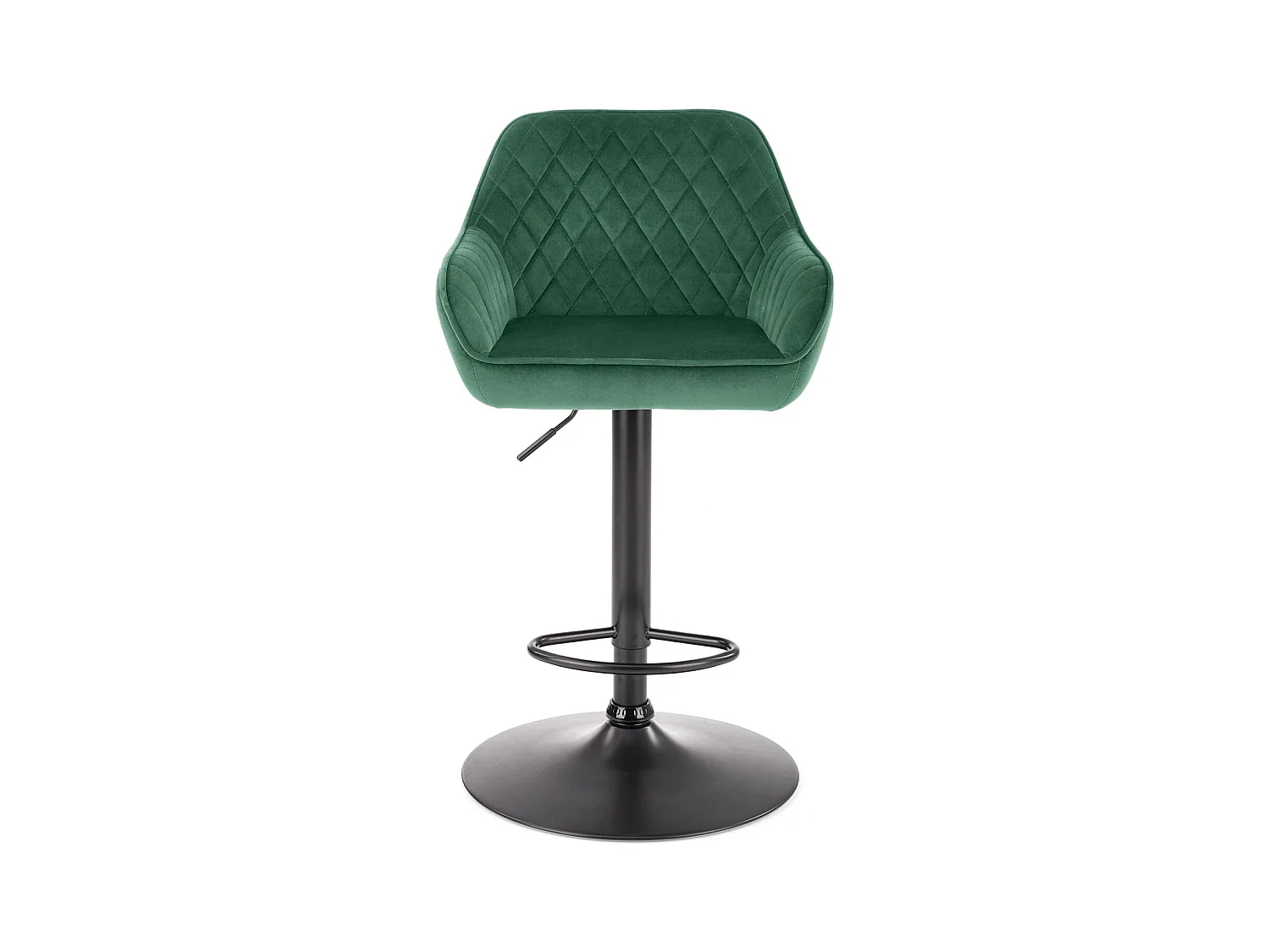 Silla de bar regulable en altura de terciopelo verde con patas de metal EDEN