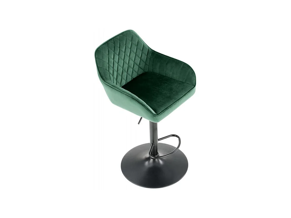 Silla de bar regulable en altura de terciopelo verde con patas de metal EDEN