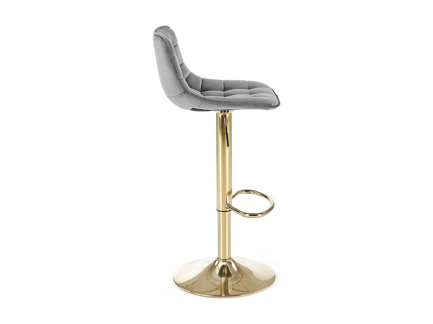 Sedia da bar in velluto grigio con base in metallo dorato Explain
