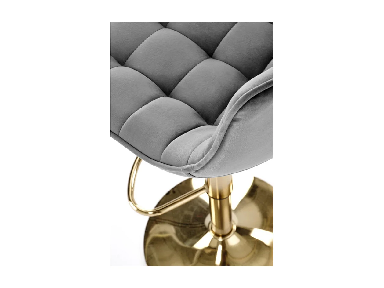 Sedia da bar in velluto grigio con base in metallo dorato Explain