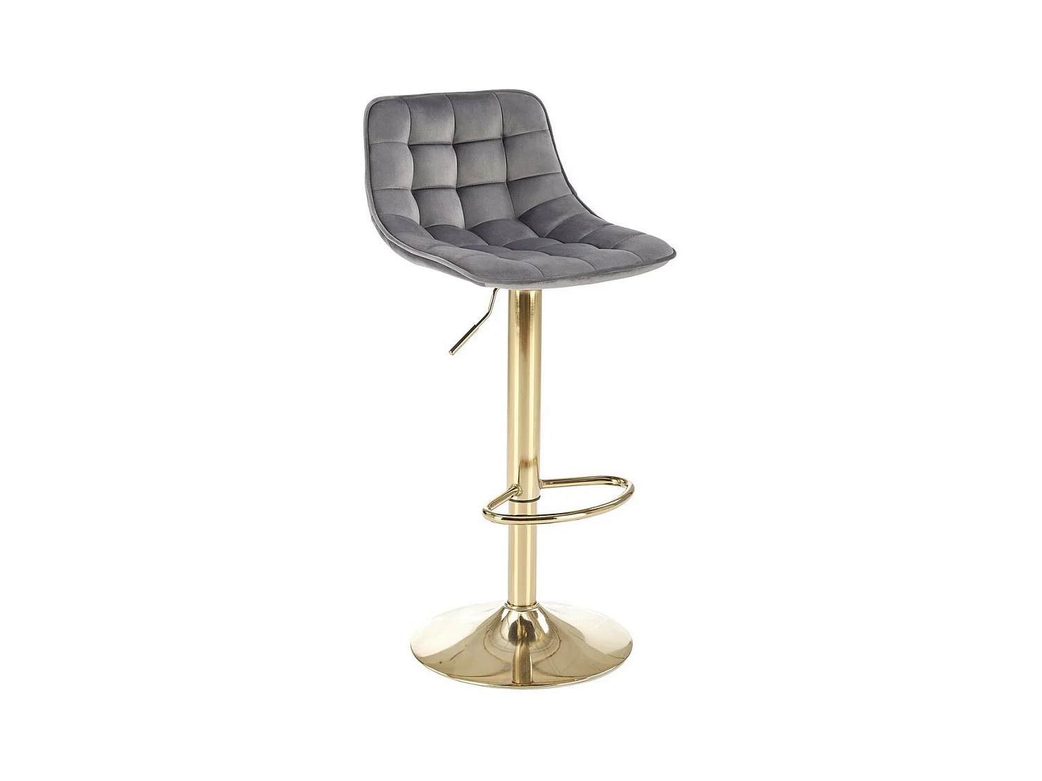 Chaise de bar en velours gris avec pied en métal doré Explain