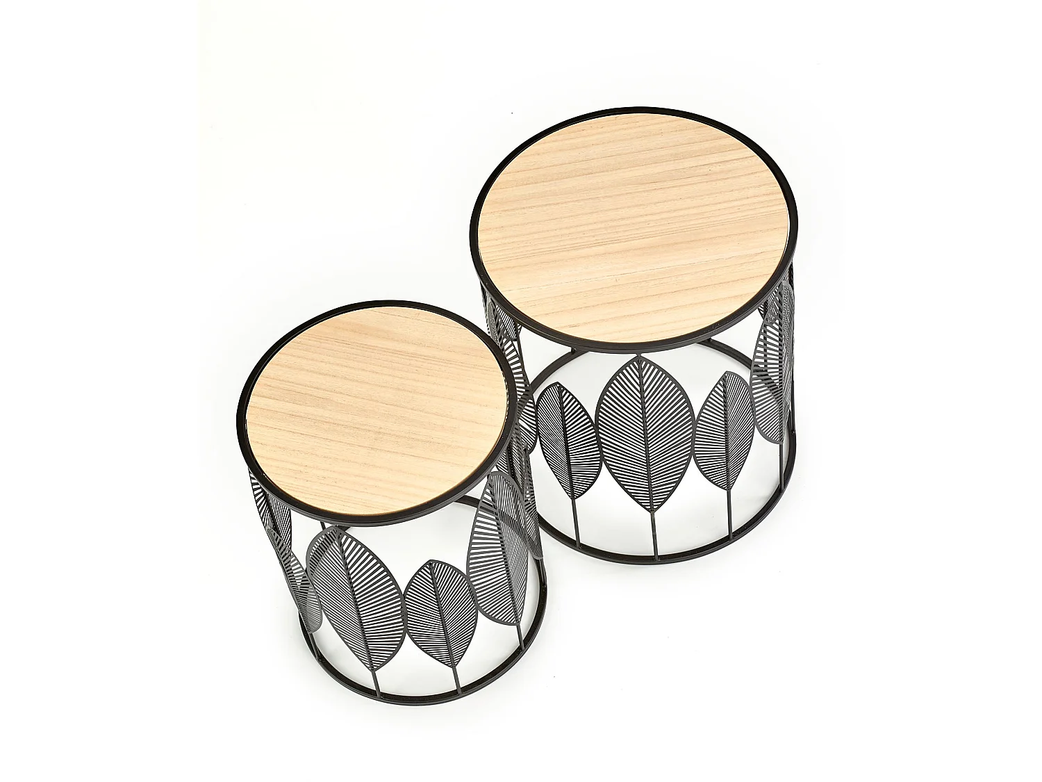 Set di due tavolini con piano rotondo e struttura in acciaio nero Plume