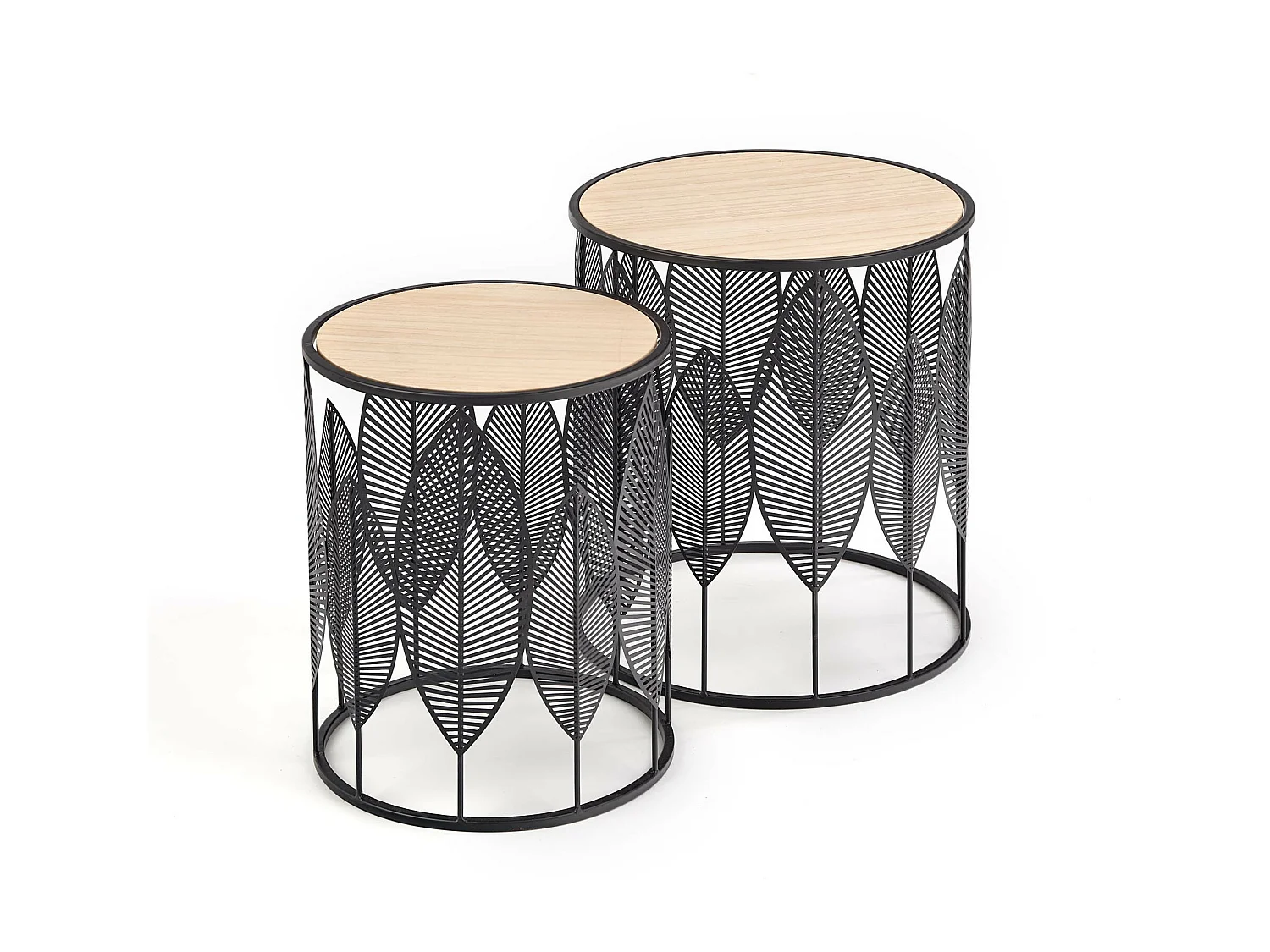 Set di due tavolini con piano rotondo e struttura in acciaio nero Plume