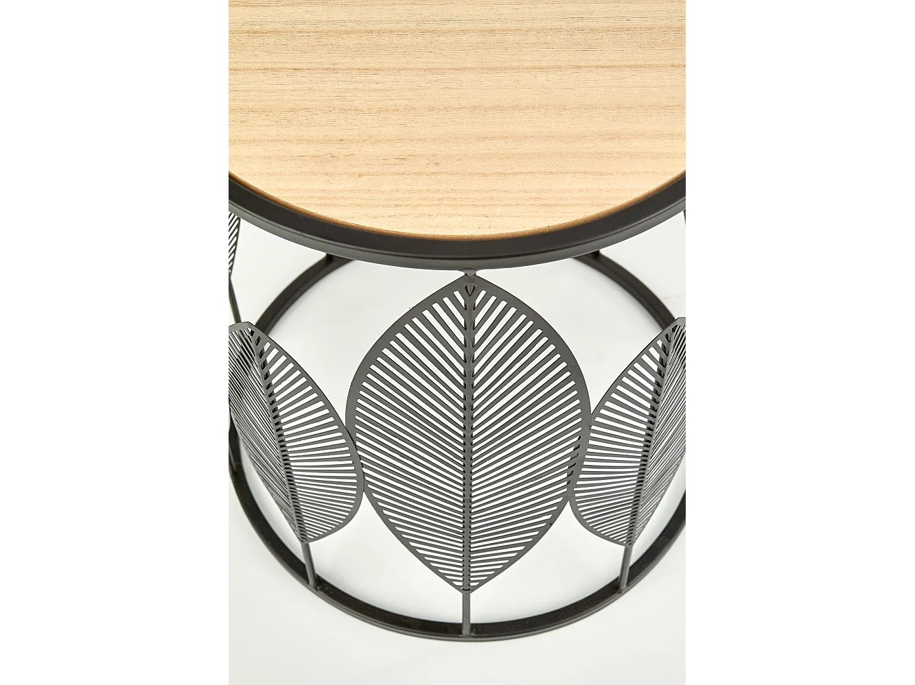 Set di due tavolini con piano rotondo e struttura in acciaio nero Plume