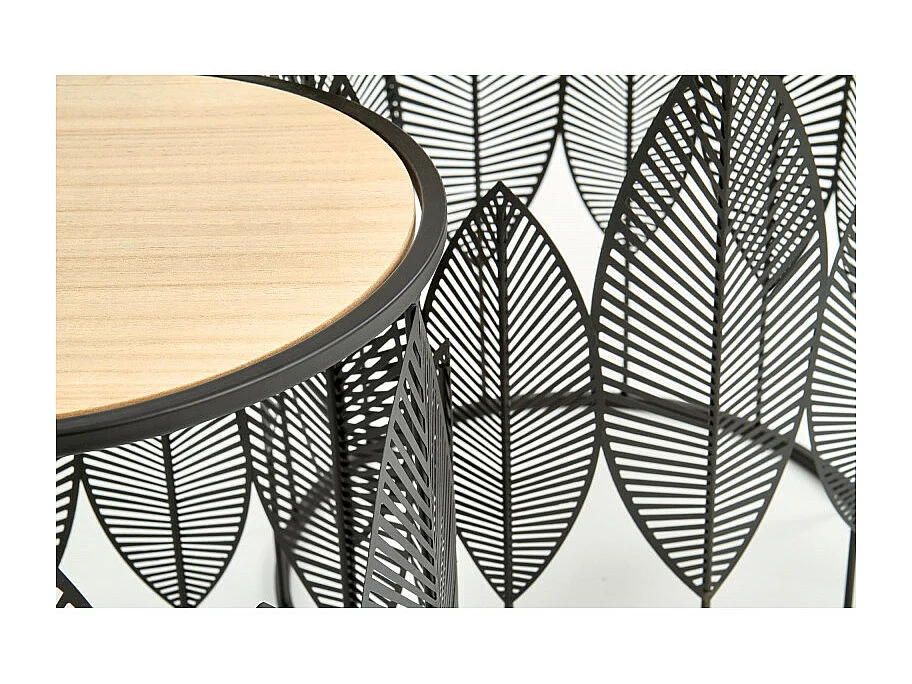 Set di due tavolini con piano rotondo e struttura in acciaio nero Plume