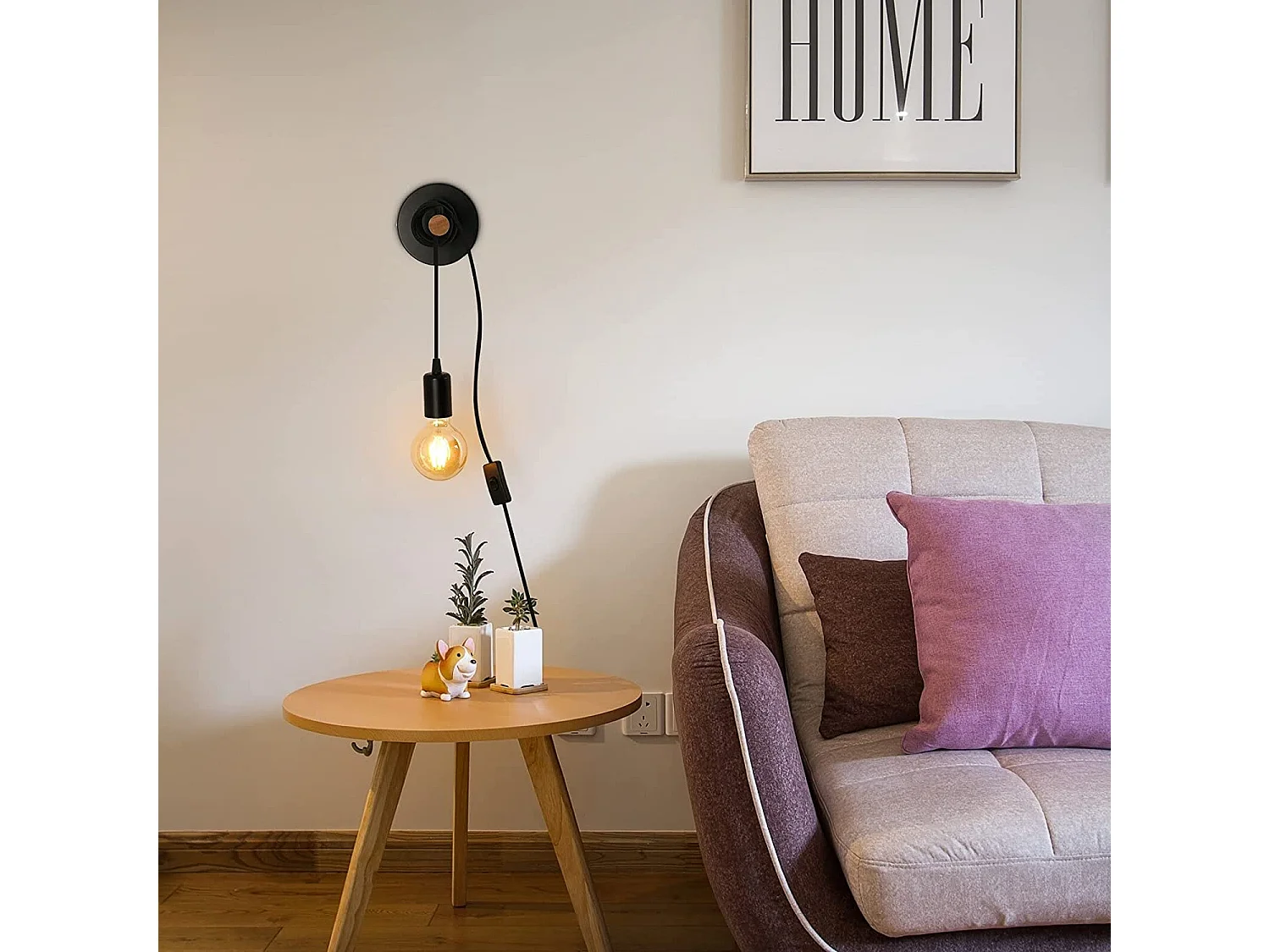 Applique murale industrielle, diamètre 14.5cm, noir, en bois métal, sans ampoule E27