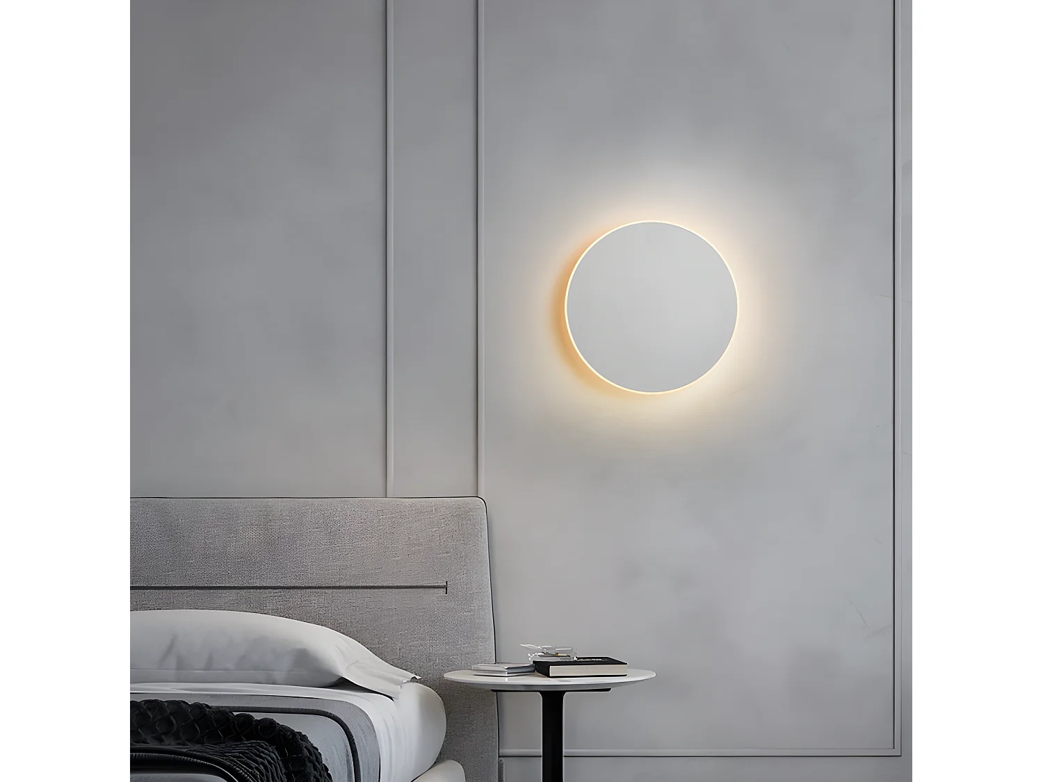 Applique murale LED rond, 20*20*4cm, blanc, interrupteur tactile, en métal