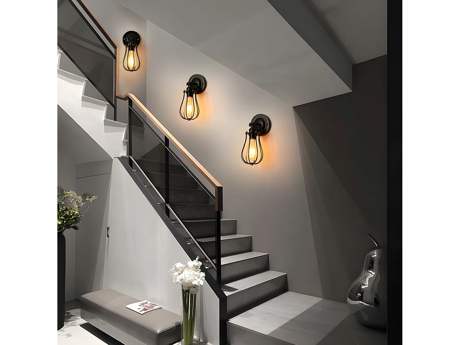 2 retrò industriale, nero, 28*15*12 cm lampada da parete industriale, ferro, senza lampadina E27