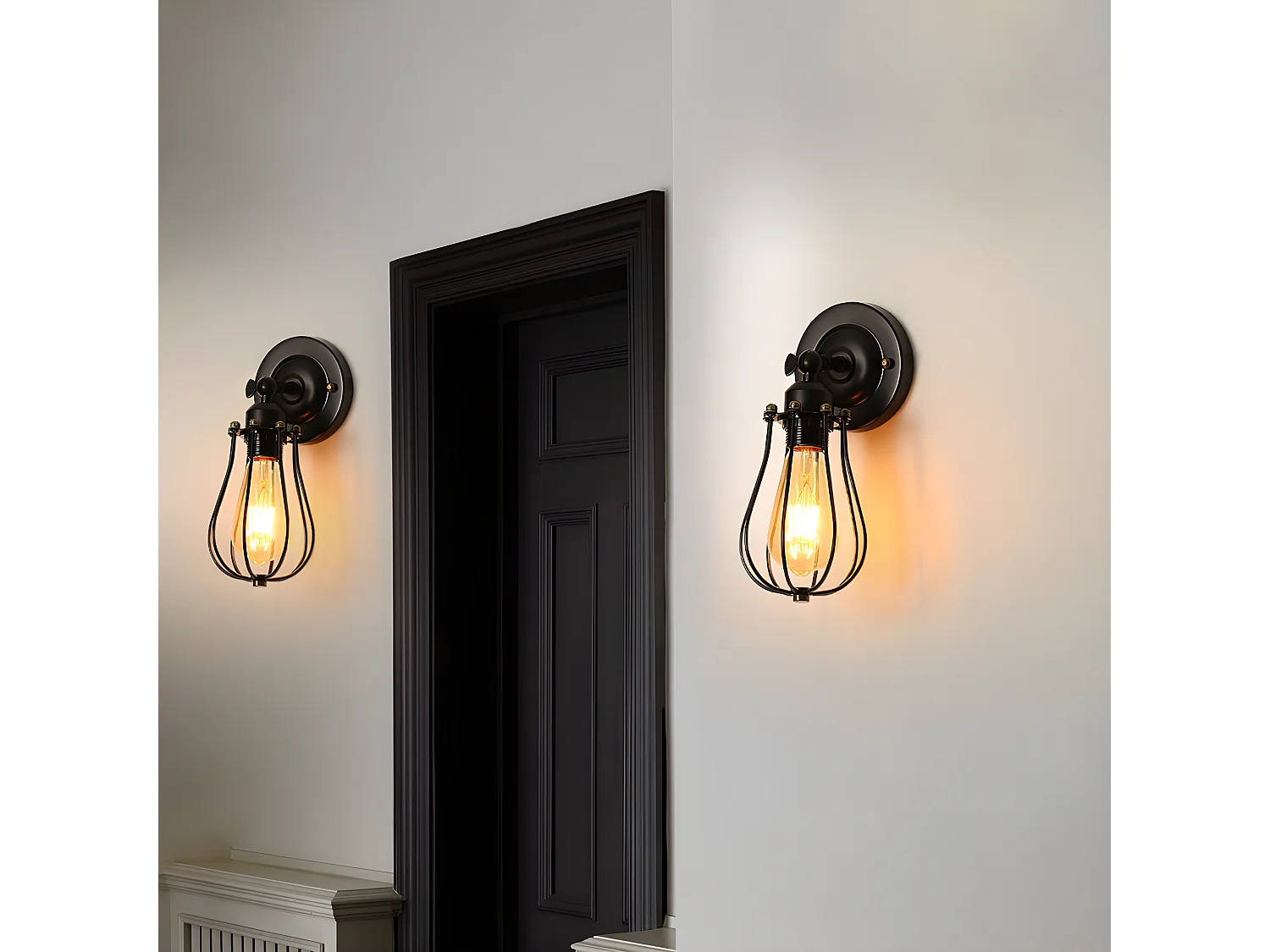 2 retrò industriale, nero, 28*15*12 cm lampada da parete industriale, ferro, senza lampadina E27