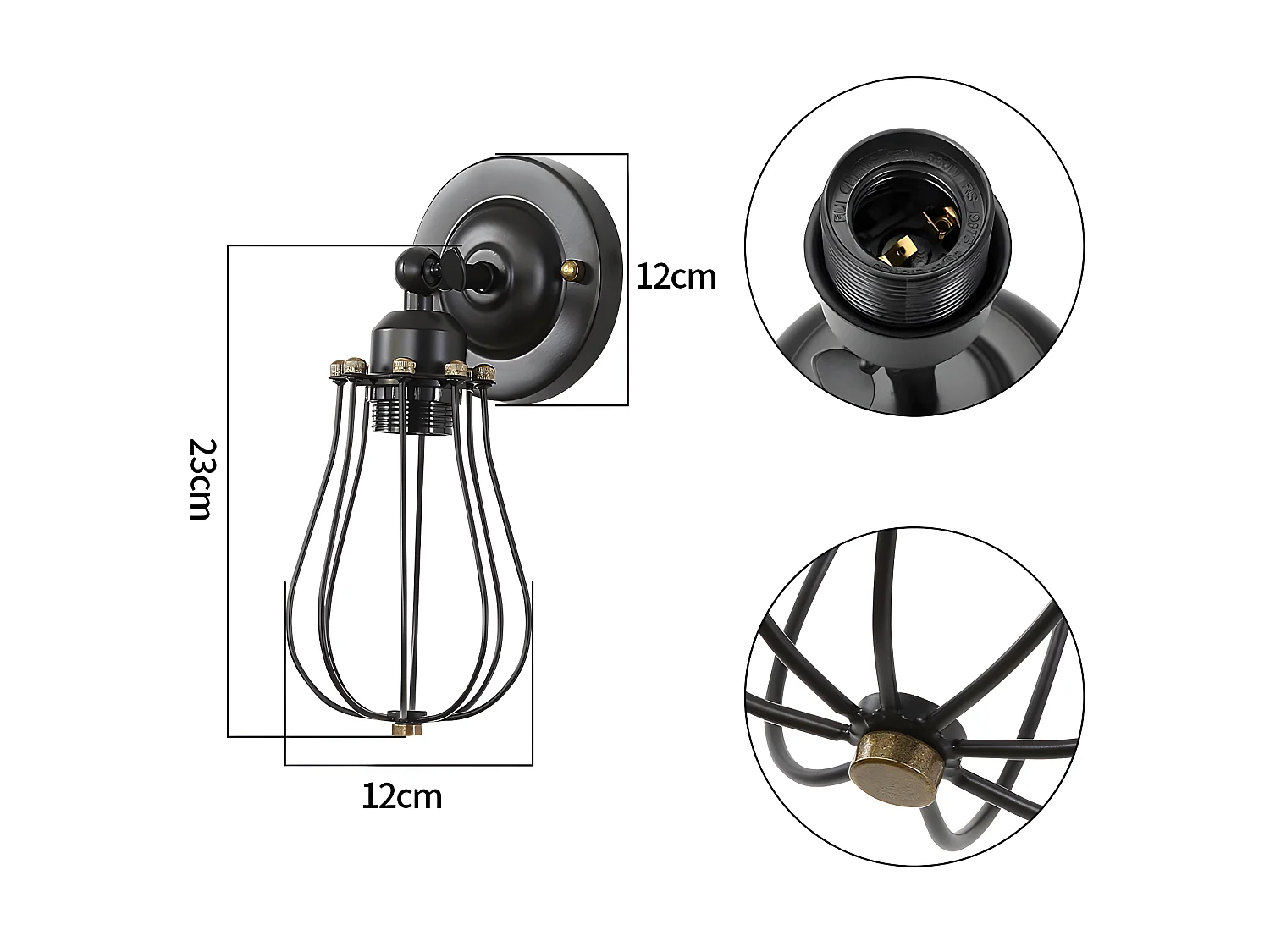 2 retrò industriale, nero, 28*15*12 cm lampada da parete industriale, ferro, senza lampadina E27
