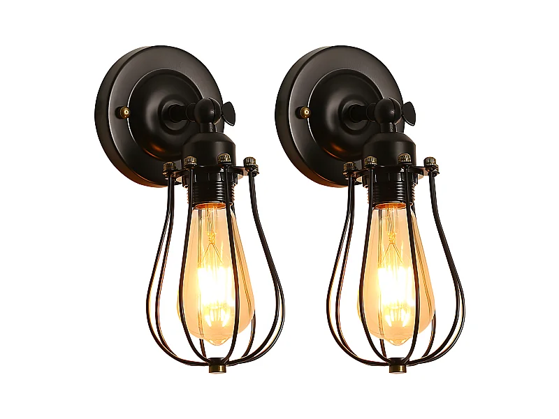 2 retrò industriale, nero, 28*15*12 cm lampada da parete industriale, ferro, senza lampadina E27