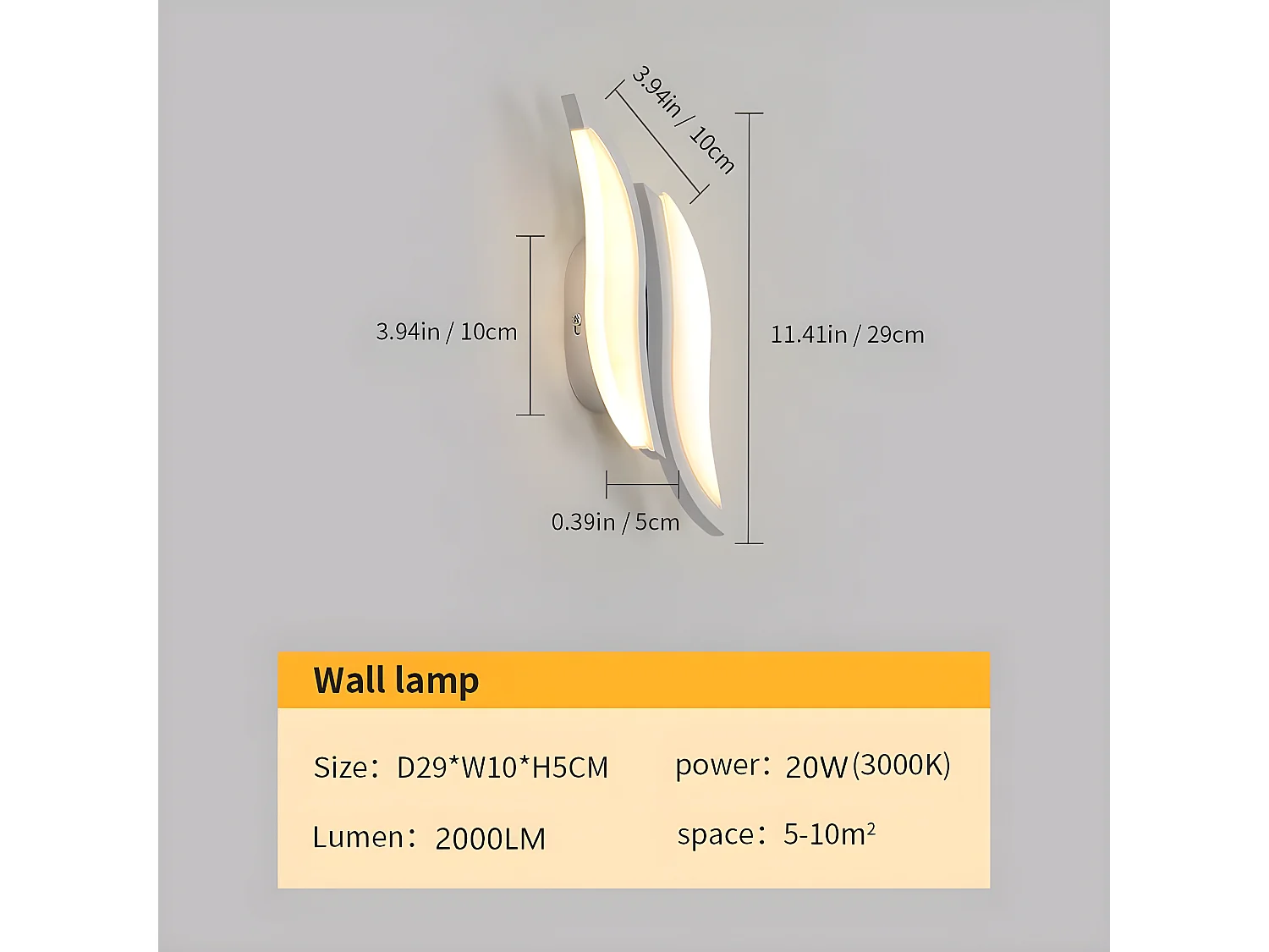 Applique murale intérieure led moderne, blanc, 29*10*5cm,12w 2300lm, lumière blanc chaud