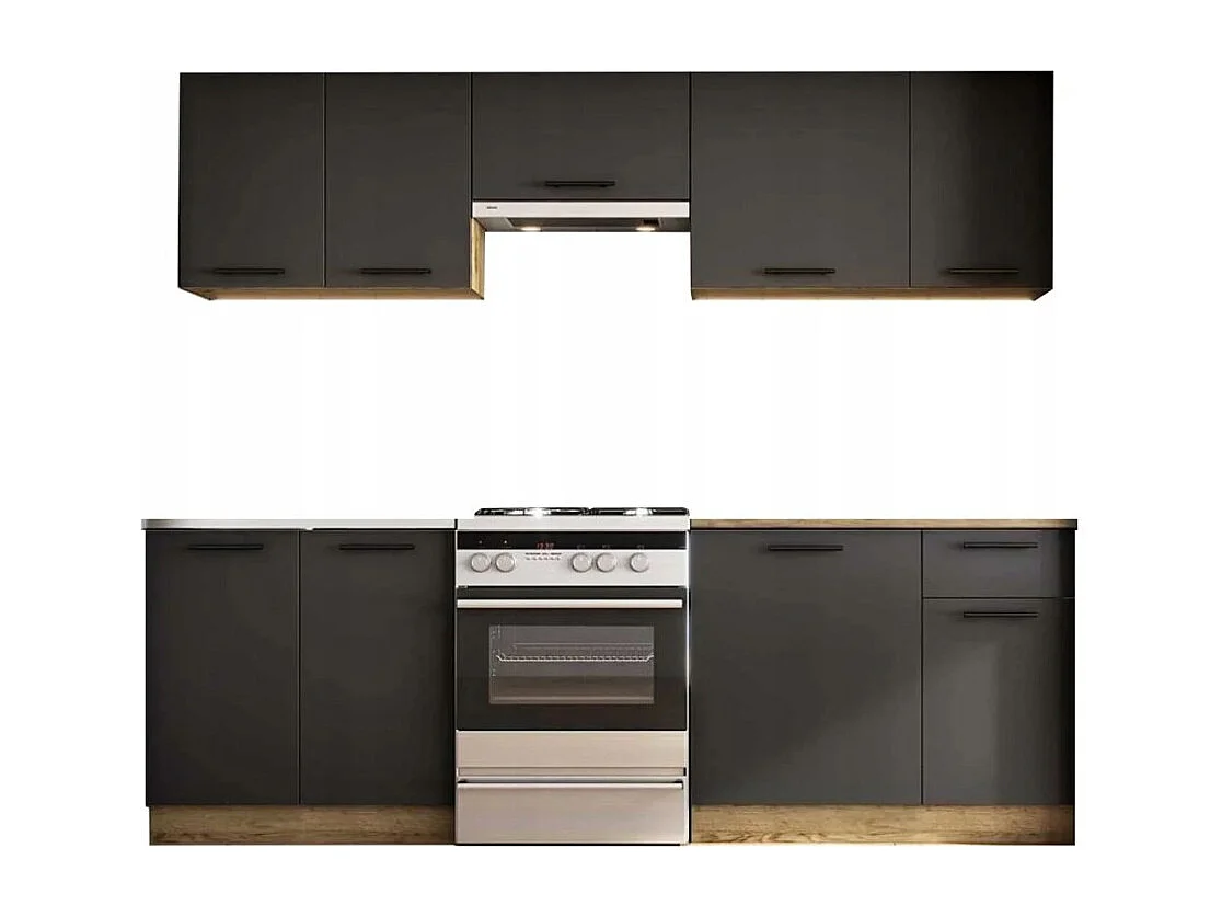 Cuisine grise 240cm avec plan de travail style chêne RUSTICA