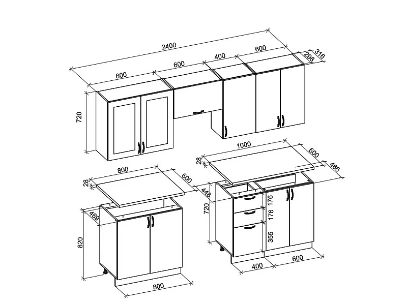 Cuisine blanc mat avec plan de travail aspect chêne sonoma CORVUS