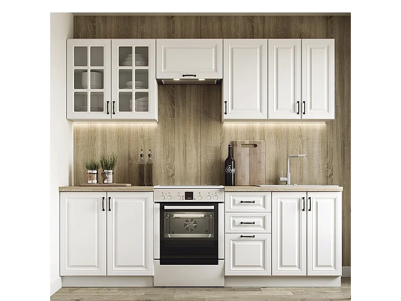 Cuisine blanc mat avec plan de travail aspect chêne sonoma CORVUS