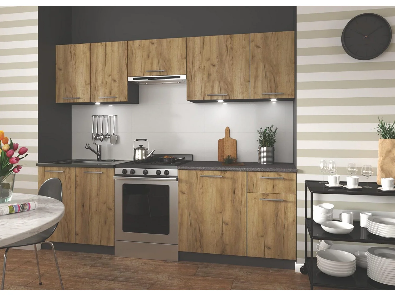 Cucina in stile grigio antracite e rovere Wotan RUSTICA