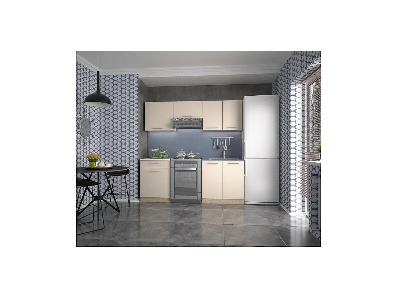 Cucina di design color vaniglia con piano di lavoro in rovere TOOL