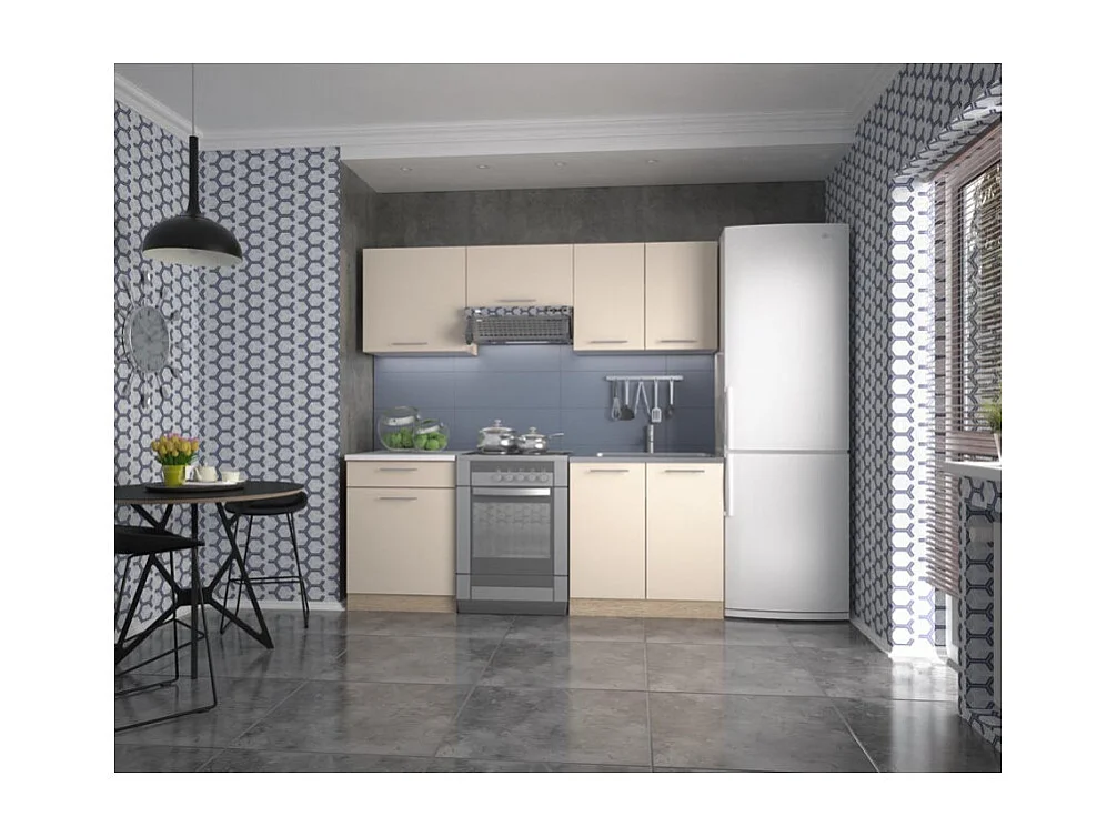 Cucina di design color vaniglia con piano di lavoro in rovere TOOL