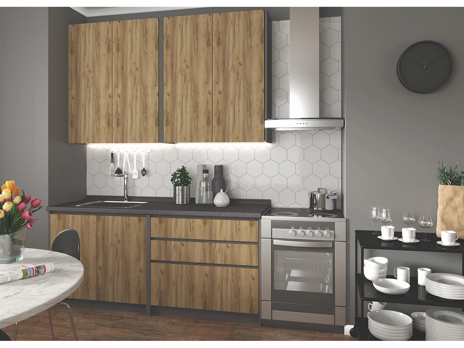 Cucina di design grigio carbone e rovere BINGO