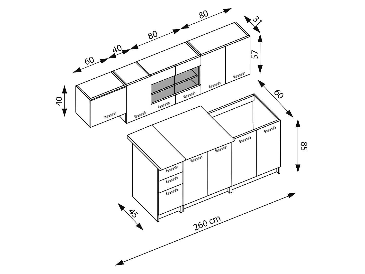 Cucina in stile scandinavo 260cm bianco e legno Nicosia