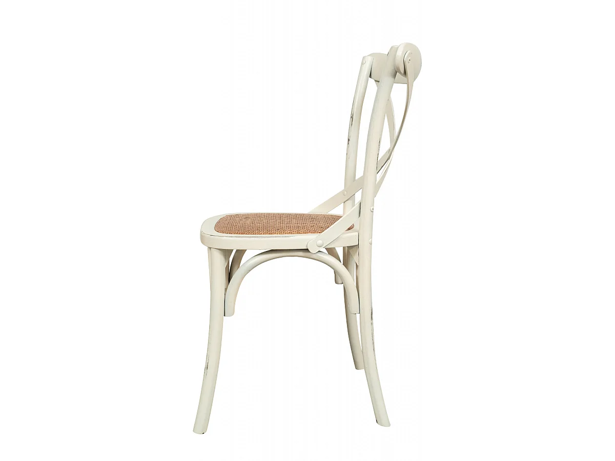 BISCOTTINI Chaise Harmonie - Bois massif blanc antique avec assise en rotin vintage - Cuisine - Bistro - Salle à manger - Salon - 48x52x88 cm