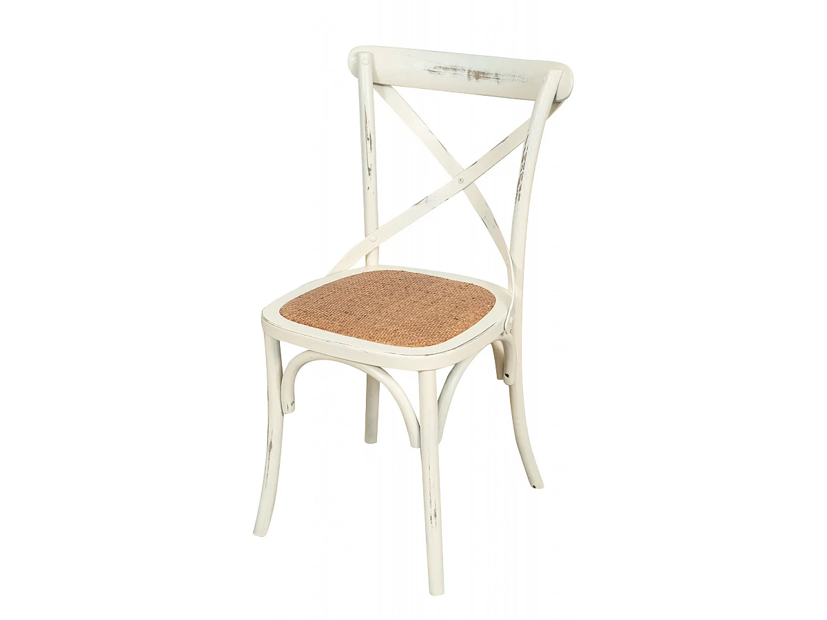 BISCOTTINI Chaise Harmonie - Bois massif blanc antique avec assise en rotin vintage - Cuisine - Bistro - Salle à manger - Salon - 48x52x88 cm