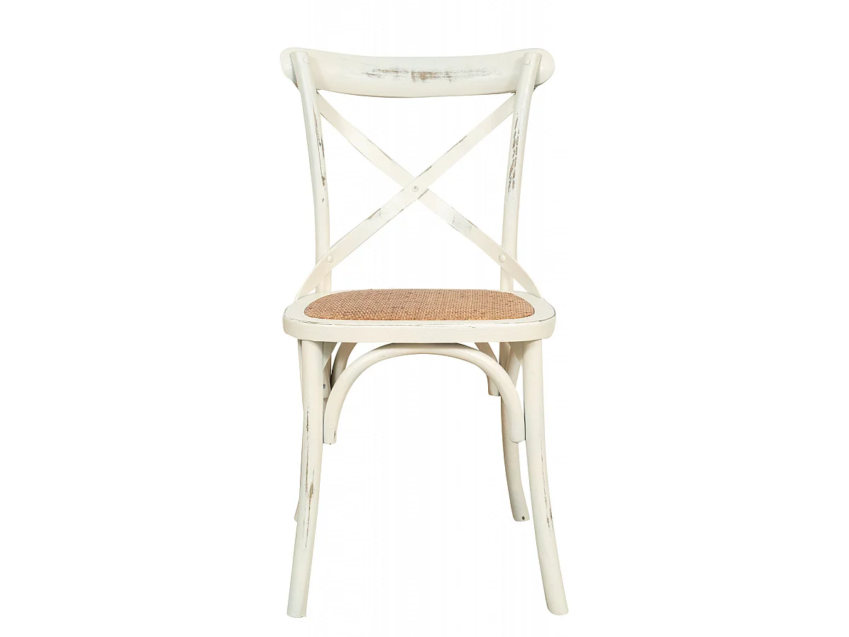 BISCOTTINI Chaise Harmonie - Bois massif blanc antique avec assise en rotin vintage - Cuisine - Bistro - Salle à manger - Salon - 48x52x88 cm