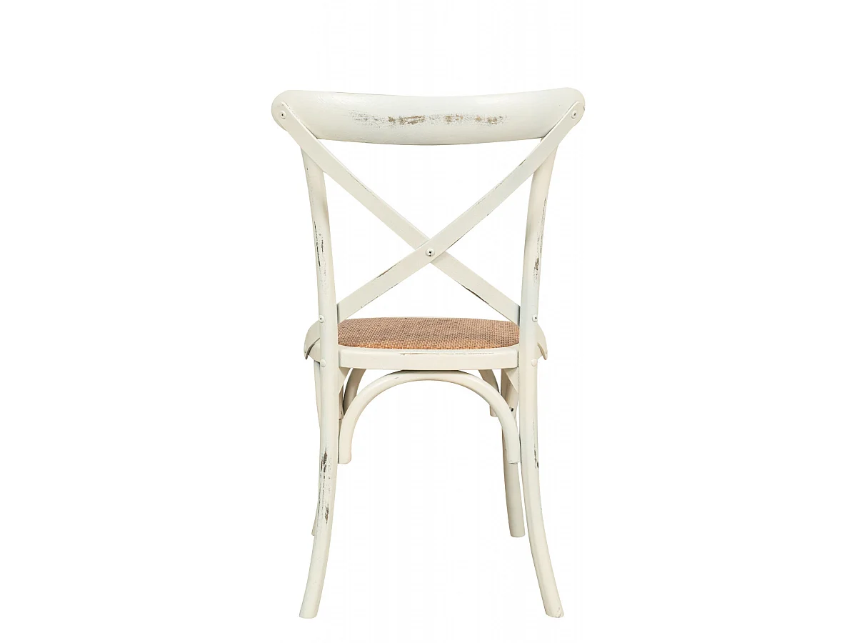 BISCOTTINI Chaise Harmonie - Bois massif blanc antique avec assise en rotin vintage - Cuisine - Bistro - Salle à manger - Salon - 48x52x88 cm
