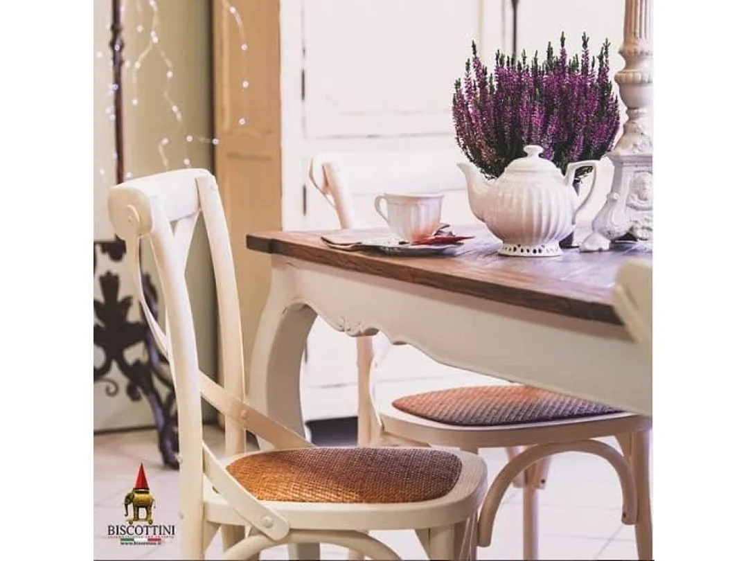 BISCOTTINI Chaise de Salle à Manger Style Thonet Finition Blanc Antique - Chaise de Cuisine avec Assise en Rotin 52x48x88cm