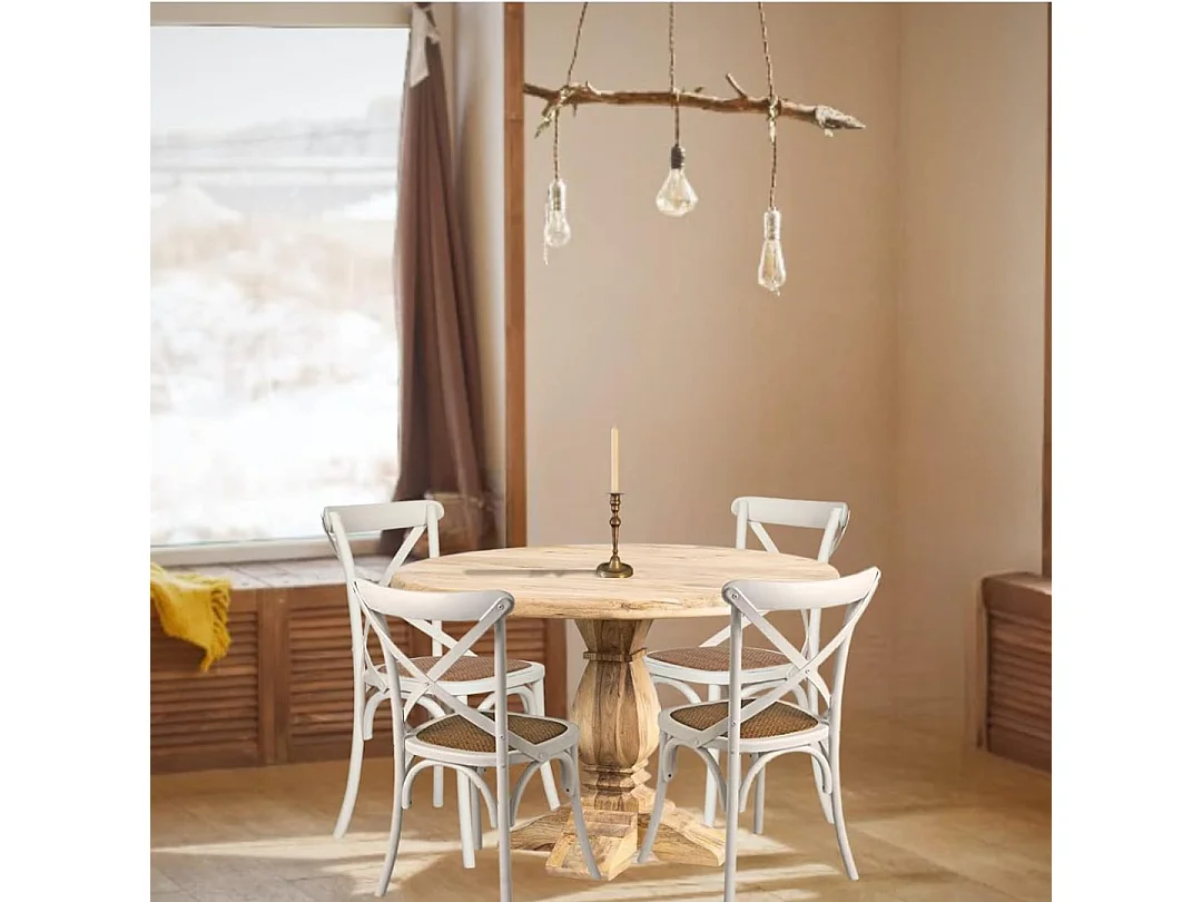 BISCOTTINI Chaise de Salle à Manger Style Thonet Finition Blanc Antique - Chaise de Cuisine avec Assise en Rotin 52x48x88cm