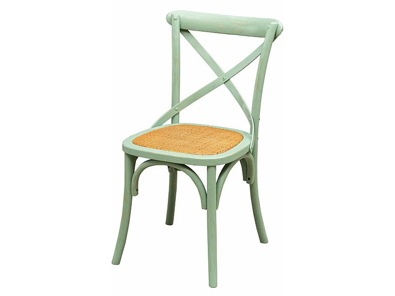 BISCOTTINI Chaise Harmonie - Bois massif vert antique avec assise en rotin vintage - Cuisine - Bistro - Salon - Chaise décorative - 48x52x88 cm