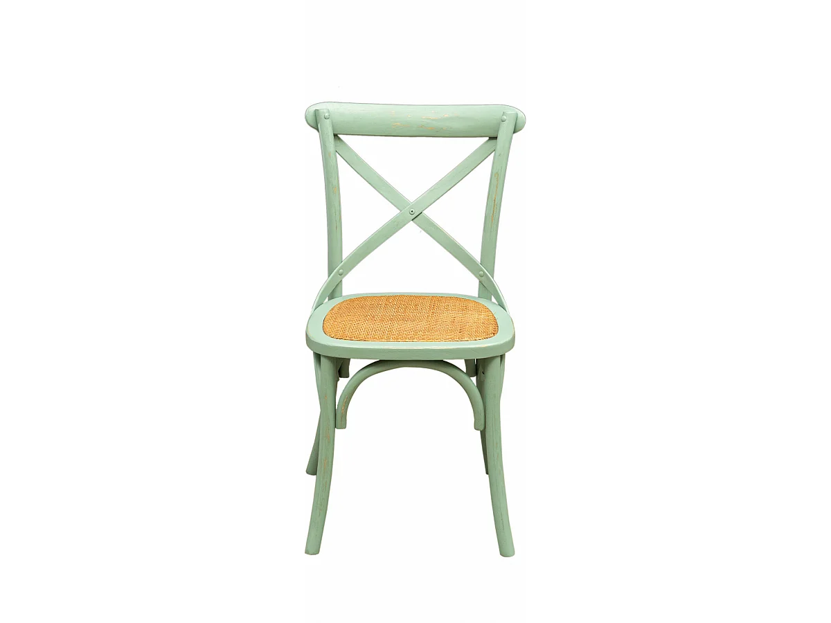 BISCOTTINI Chaise Harmonie - Bois massif vert antique avec assise en rotin vintage - Cuisine - Bistro - Salon - Chaise décorative - 48x52x88 cm