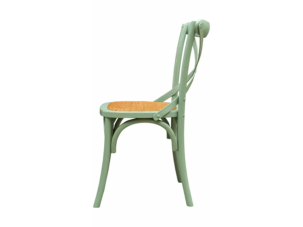 BISCOTTINI Chaise Harmonie - Bois massif vert antique avec assise en rotin vintage - Cuisine - Bistro - Salon - Chaise décorative - 48x52x88 cm