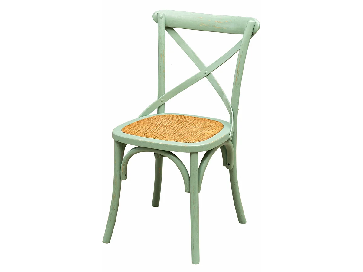 BISCOTTINI Chaise Harmonie - Bois massif vert antique avec assise en rotin vintage - Cuisine - Bistro - Salon - Chaise décorative - 48x52x88 cm