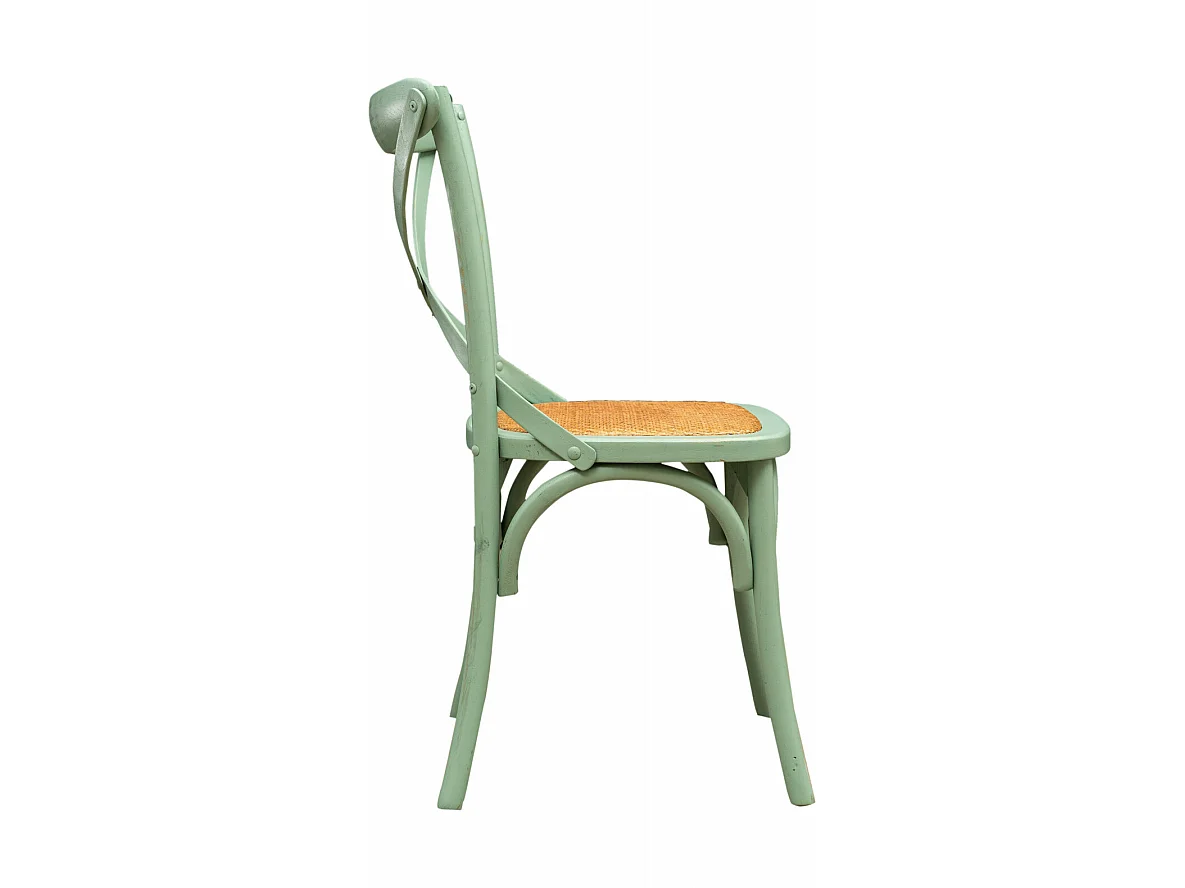 BISCOTTINI Chaise Harmonie - Bois massif vert antique avec assise en rotin vintage - Cuisine - Bistro - Salon - Chaise décorative - 48x52x88 cm