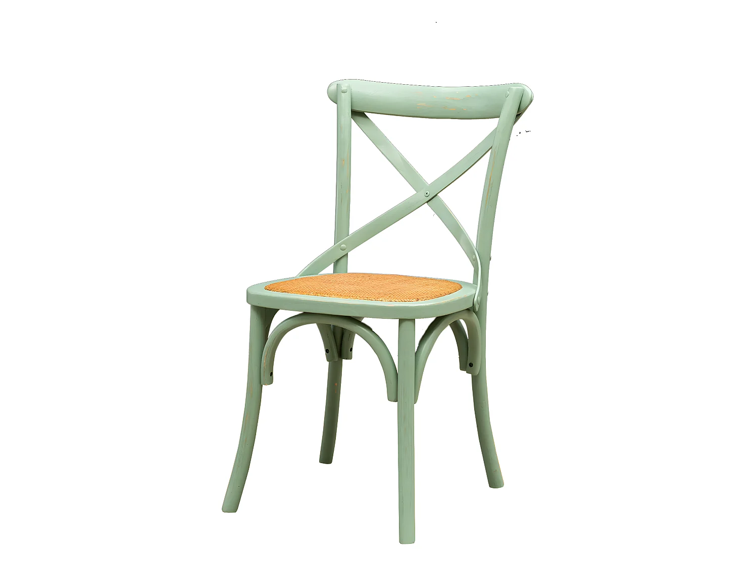 BISCOTTINI Chaise Harmonie - Bois massif vert antique avec assise en rotin vintage - Cuisine - Bistro - Salon - Chaise décorative - 48x52x88 cm