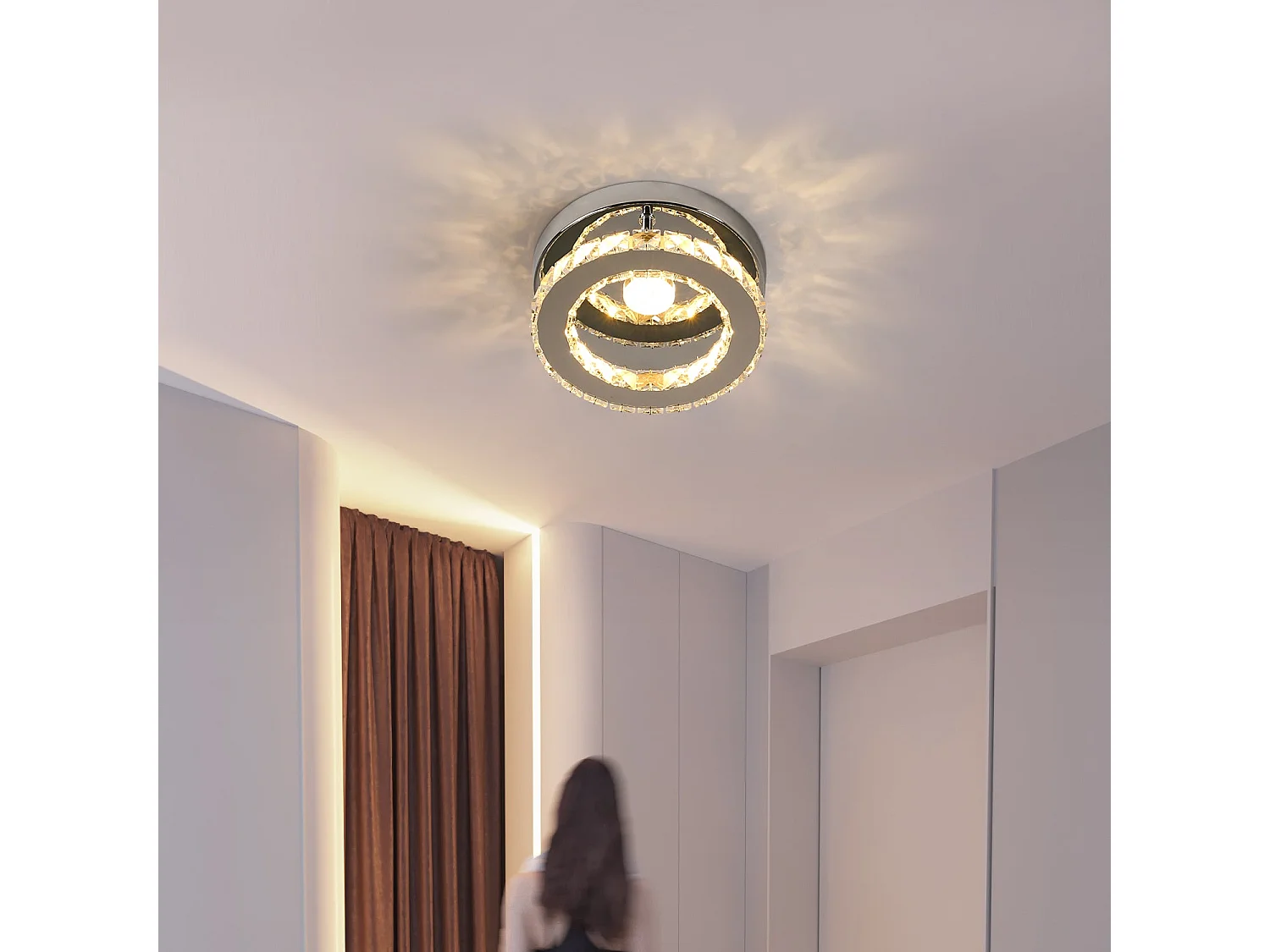 Plafonnier LED en Cristal 16W, argenté, 20*20*6cm, dimmable 3 couleurs de lumière