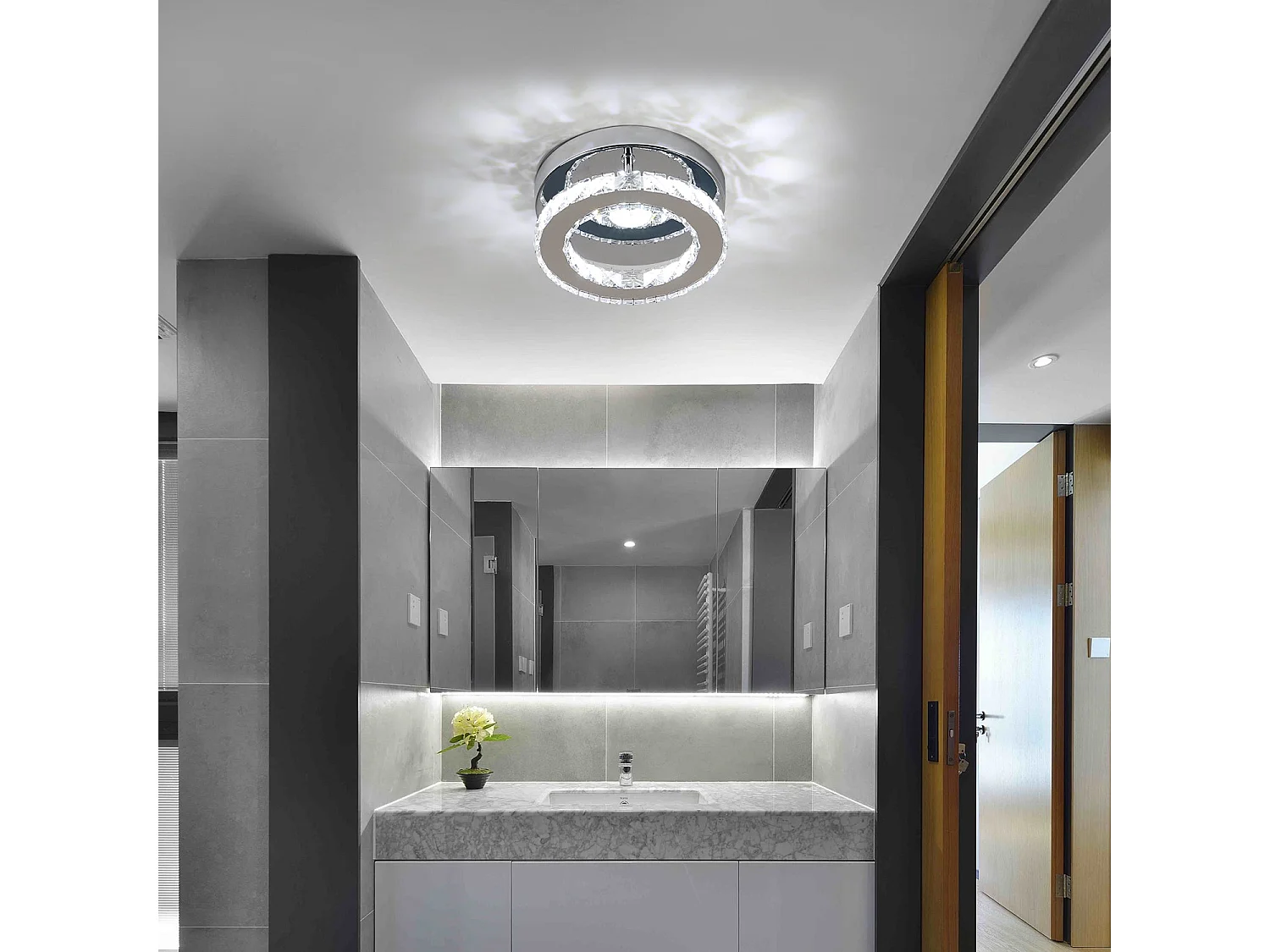 Plafonnier LED en Cristal 16W, argenté, 20*20*6cm, dimmable 3 couleurs de lumière