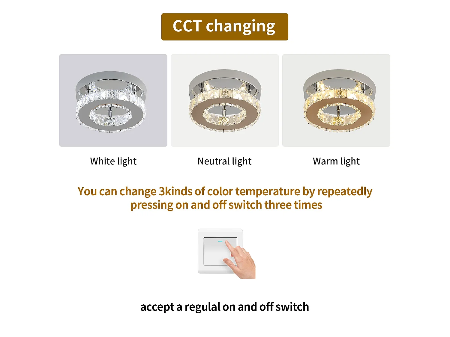 Plafonnier LED en Cristal 16W, argenté, 20*20*6cm, dimmable 3 couleurs de lumière