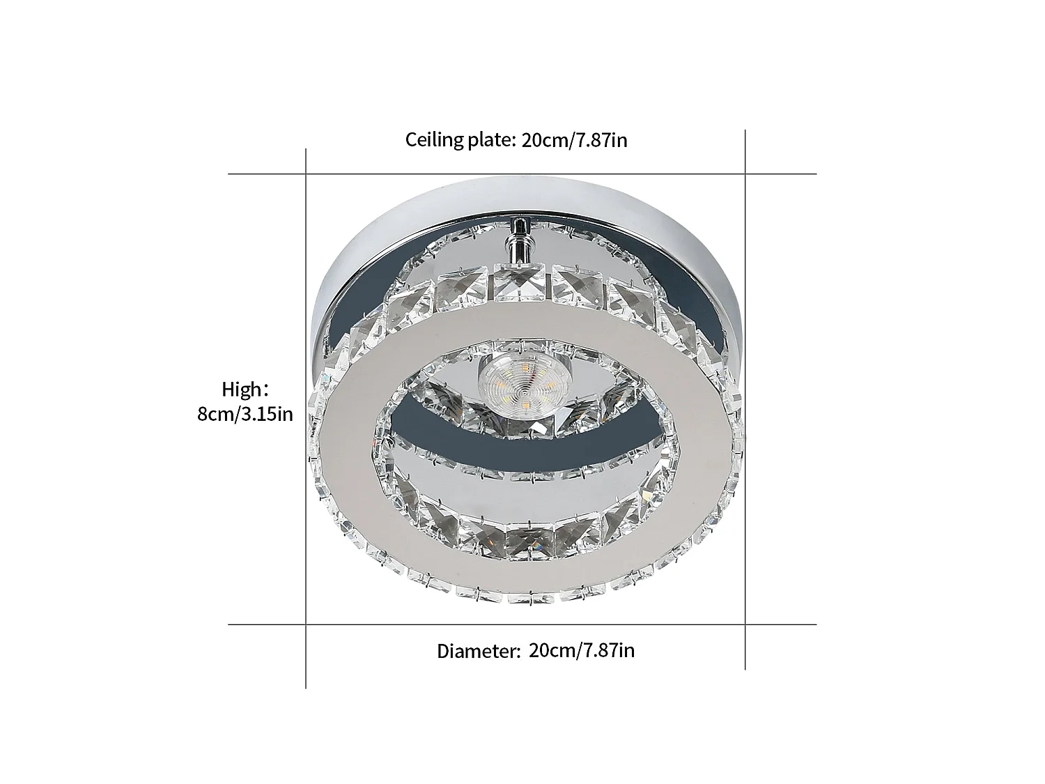 Plafonnier LED en Cristal 16W, argenté, 20*20*6cm, dimmable 3 couleurs de lumière