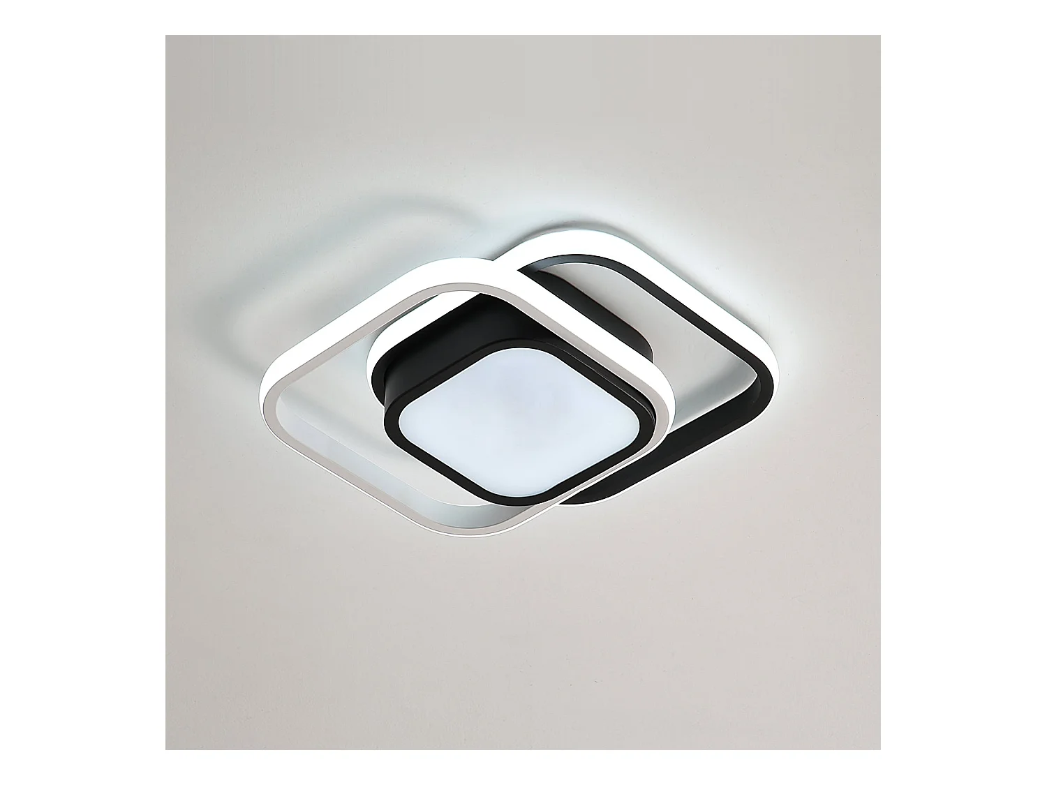 Plafonnier led moderne carré, noir blanc, 33*24*6cm, 32w , en métal, lumière blanc froid