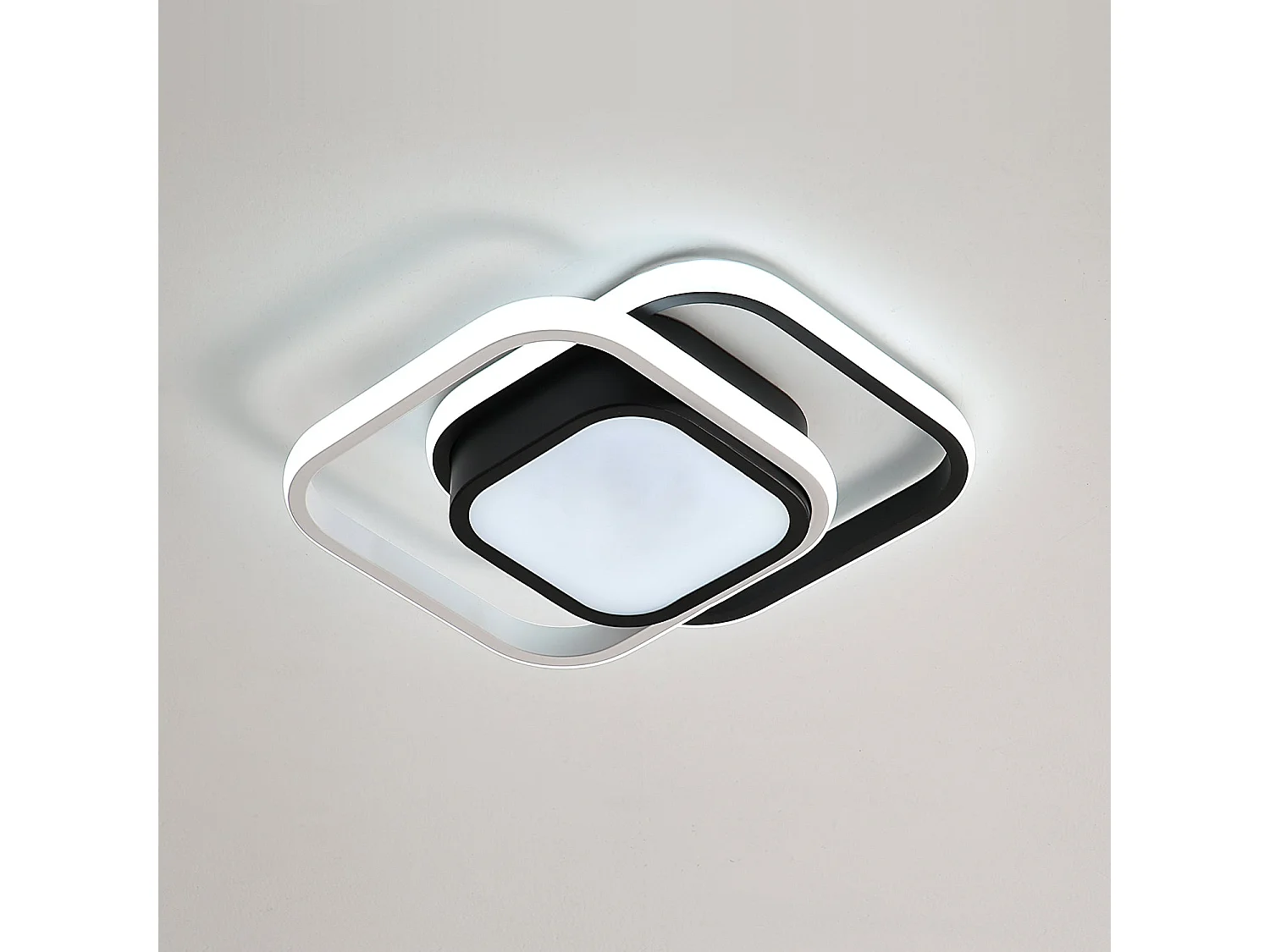 Luz de techo LED cuadrado moderno, negro blanco, 33*24*6cm, 32w, en metal, luz blanca fría