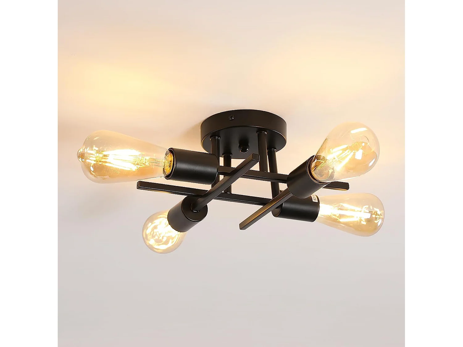 Plafonnier Vintage 4 lumières, noir, 28*28*14cm, E27 Base, sans ampoules, pour salon