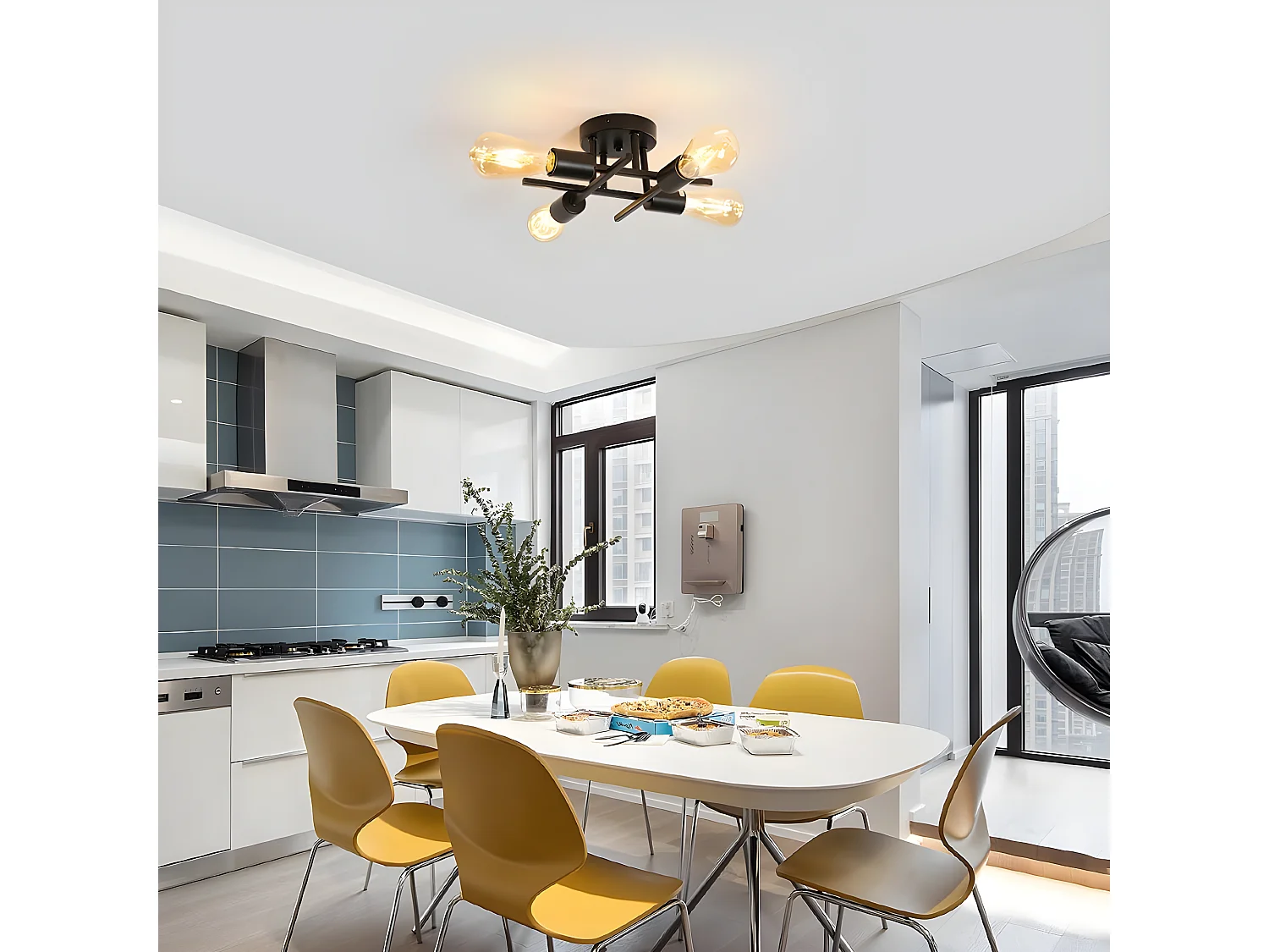 Plafonnier Vintage 4 lumières, noir, 28*28*14cm, E27 Base, sans ampoules, pour salon