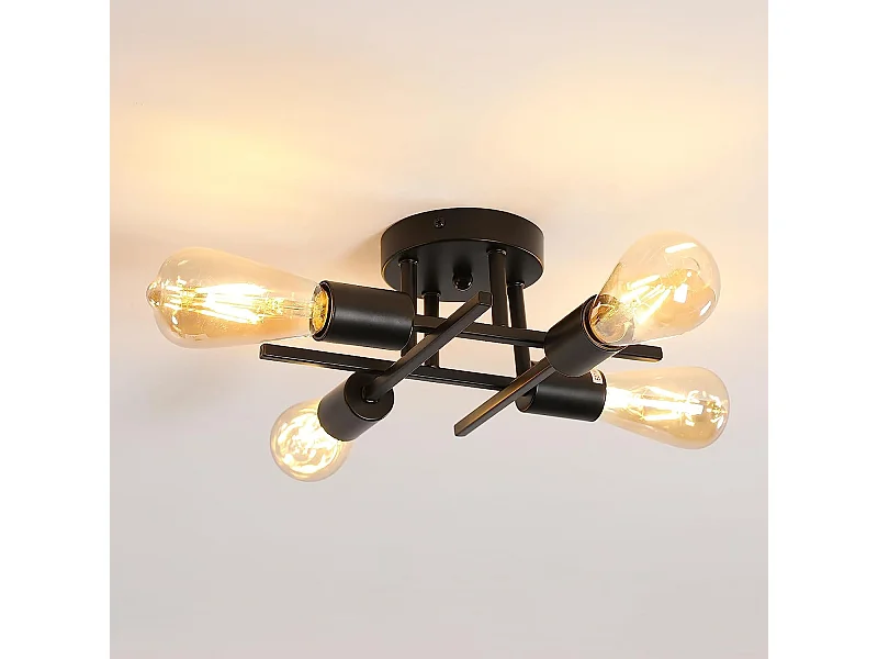 Plafonnier Vintage 4 lumières, noir, 28*28*14cm, E27 Base, sans ampoules, pour salon