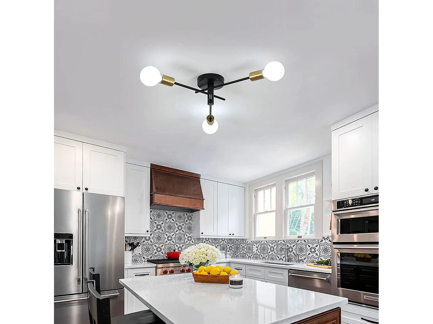 Plafonnier industriel vintage sputnik, 36*36*13cm, 180°-360° réglable, E27 sans ampoule