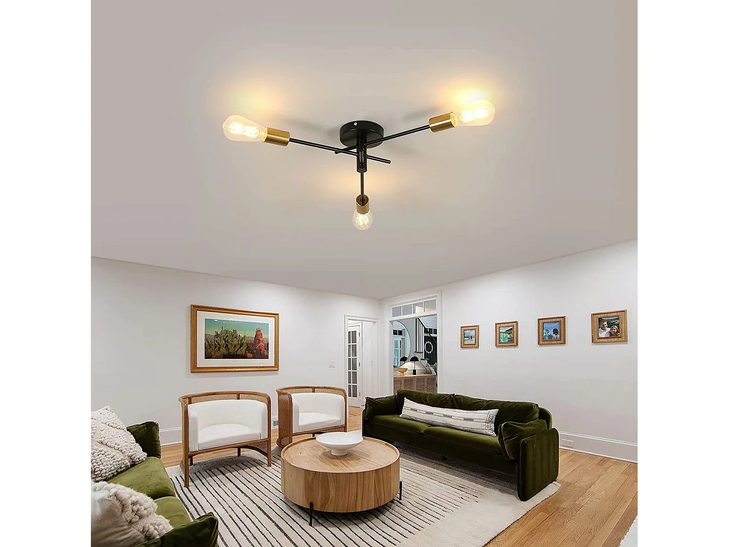 Plafonnier industriel vintage sputnik, 36*36*13cm, 180°-360° réglable, E27 sans ampoule