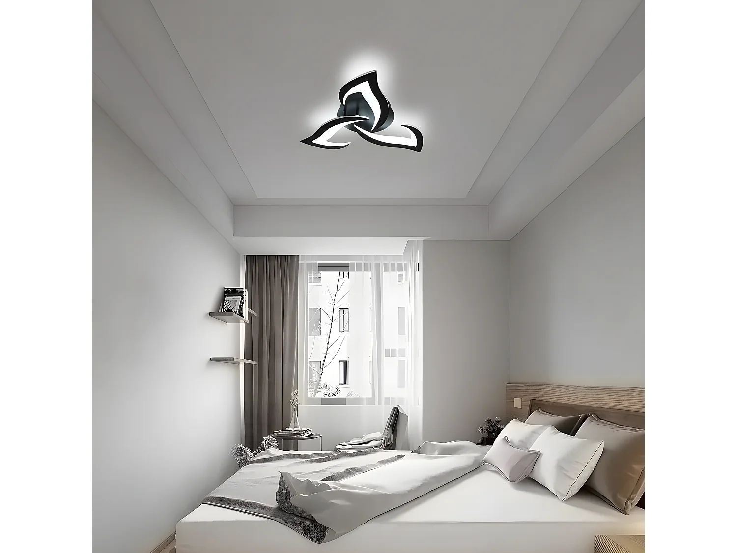 Plafonnier led moderne à 3 têtes, 58*58*8cm, noir, 36w 3060lm, en acrylique